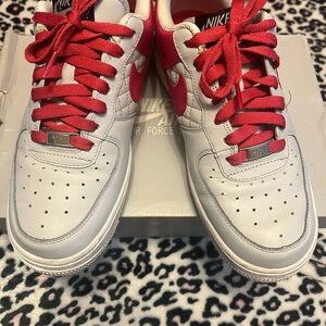 Nike Air Force 1 White and Red Sneakers